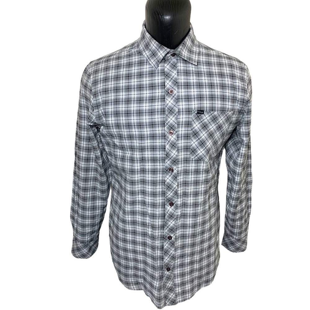 HURLEY Gray Plaid Casual Button Down Shirt Chest pocket Sz L Active wear Preppy